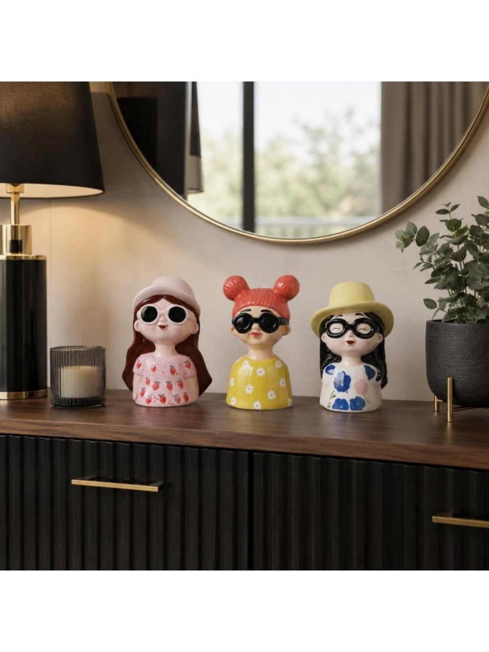 Charming 9" Girl Ceramic Figurines for Bedroom & Living Room Decor, Yellow
